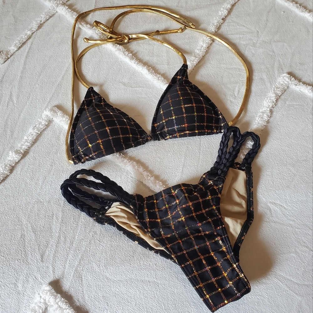 CUSTOM GORGEOUS Ravish Sands Black and Gold Bikini